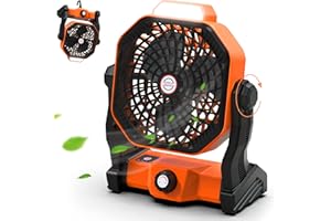 Sendowtek Ventilateur Batterie pour Camping 10400mAh, Puissant Silencieux avec Lumière LED et Crochet 4 Vitesses Réglables, Ventilateur Rechargeable USB pour Tente Extérieur Bureau Table