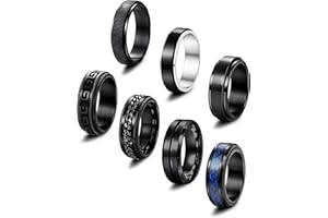 ORAZIO 7 szt. stal nierdzewna 8 mm męski pierścionek Fidget Rings fajny łańcuszek inkrustowany greckie breloczki łagodzące stres, szerokość 8 mm, obietnica ślubna, czarny pierścień obrotowy dla