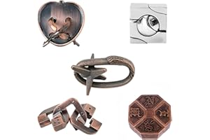 Joyeee Brain Teaser Puzzles, Metal Puzzle Set IQ Test Game, Educational Toys Physics Mind Puzzles Gift for Family Games Office Party Prizes Kids Teens Adults Challenge - Starter Level, 5Pcs Type C