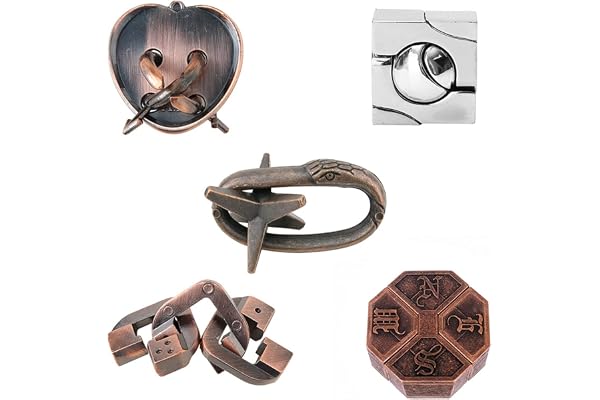 RoseFlower Casse-tête en métal – Assortiment de Jouets en métal pour Cadeaux, Cadeaux, Prix, Puzzle de démêlage Déverrouillage Interlock Jouets éducatifs – Jeu de défi de Test de QI Lot de 5