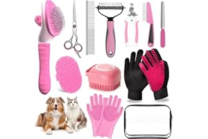 2TRUL 13Pcs Pet Grooming Kit - Dog Cat Deshedding Brush, Nail Clippers with File, Hair Remover Gloves & Bath Tools for Long/Short Haired Pets, Grooming Tool for Long and Short Haired Pets