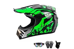 ABXUJWUB Kinder Motorradhelm,Jugend Offroad-Helme,Downhill Fullface Motocross Helm,MTB ATV MX-Helme,Crosshelme Motorradhelme,Fullface Helm MTB Mit Brille Handschuhe(B,M(54~55cm))