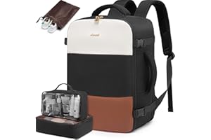 LOVEVOOK Sac a Dos Voyage Cabine Avion, Imperméable Sac à Dos Femme avec Sac à Chaussures, 45x36x20 35L Packable Backpack Bagage Cabine pour Easyjet Ryanair, Avec Compartiment Ordinateur 15,6 Pouces