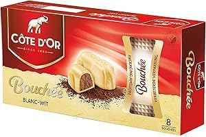 Cote d'Or - Bouchees bianchi - 24 g x 8 pezzi - Cioccolato al latte belga - Barrette di cioccolato e noci - Spuntino perfetto - Tavoletta di cioccolato incartata singolarmente - Importata dal Belgio
