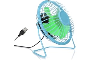 com-four® Ventilatore da scrivania USB, mini ventilatore silenzioso per l'ufficio e la scrivania, ventilatore da stand fresco in colori estivi felici (blu verde)