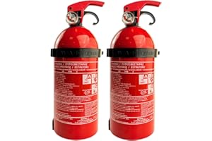 notlok Safety Work - 2 x 1 kg Powder Fire Extinguisher ABC + Electrical Devices < 1000 V | Mini Continuous Pressure Fire Extinguisher Household Ideal for Kitchen and Car | + Fire Extinguisher Holder