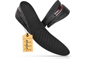 TEMPO DI SALDI Solette Rialzate Uomo o Donna con Cuscino d’Aria Interno, 3 Regolazioni di Altezza 3/5/7 cm, Solette Scarpe con Alzatacco Invisibile, Suola Scarpe Compatibile Universalmente, Unisex