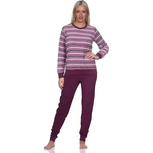 Normann Badstof pyjama voor heren met manchetten in strepen look, ook