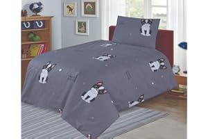 SleepyNights Junior Cot Bed Duvet Cover and Pillow Set- Cotton Rich 120 x 150 cm - French Bulldog