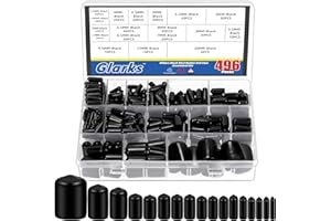 Glarks Set di 496 tappi terminali in gomma vinilica da 1,5-20 mm, 17 misure, tappi terminali in gomma flessibile nera, tappi di protezione per filettatura, tappi flessibili per viti per tubi in