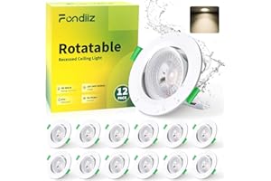 Fondiiz 5W Spot LED Encastrable Extra Plat, Spot LED Orientable 480LM Blanc Neutre 4000K, Spots IP44 Étanche pour Salle de Bain, Spots de Plafond Rond Blanc Trou Ø70-80mm, Non Dimmable, Lot de 12