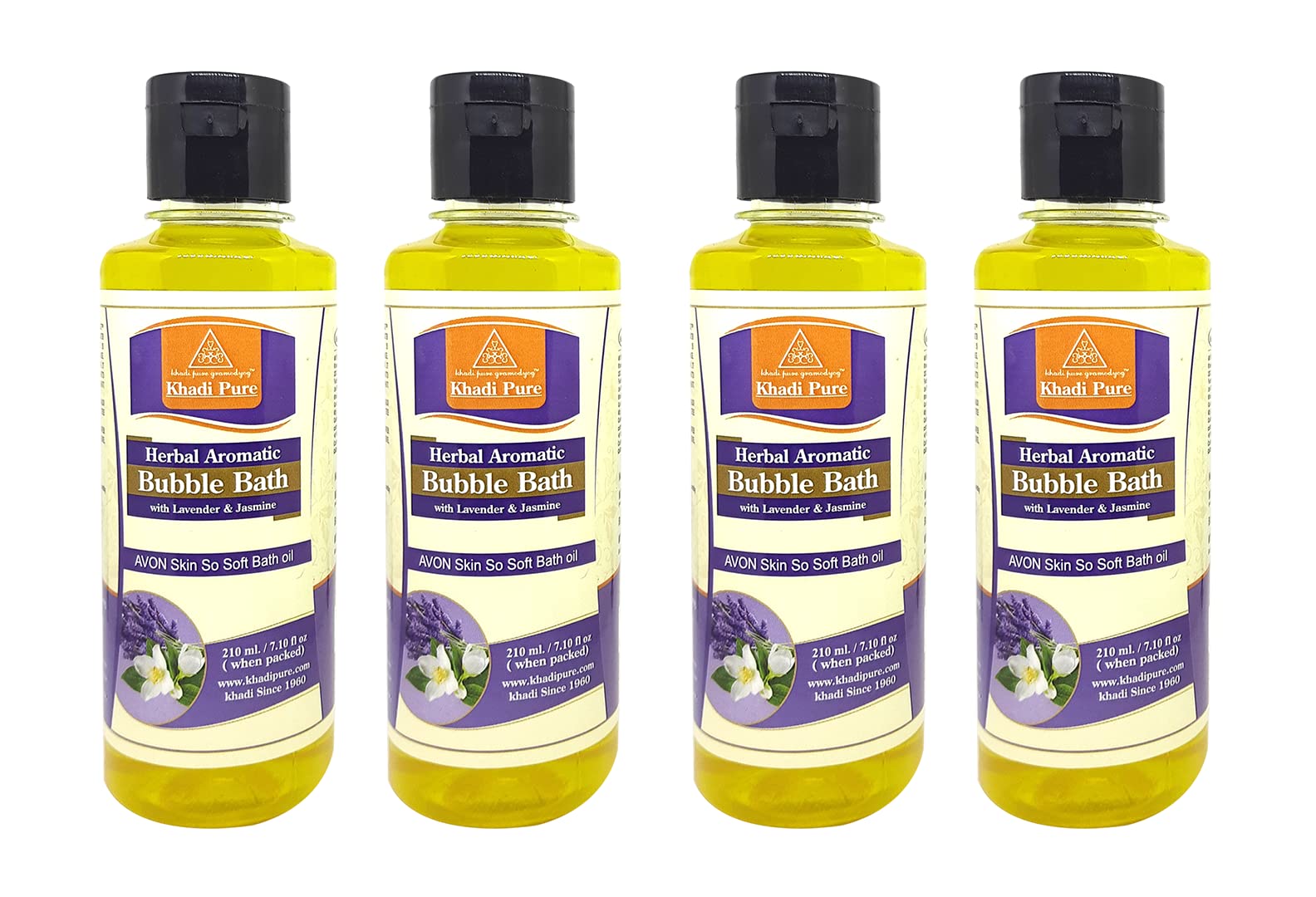 Khadi Pure Herbal Aromatic Bubble Bath with Lavender & Jasmine, 210 ml (Pack of 4), Yellow, (KPBUBBLEBATHX4)