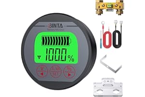 BINTA Monitor Batteria,Retroilluminato Indicatore di Livello della Batteria 8-120V 500A Tensione Impermeabile per Camper/RV/Auto/Barche/Solare con 3m Cavo Schermato,linea Positiva
