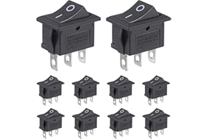 VEXUNGA Pack of 10 Toggle Switch 3-Pin Rocker Switch On/Off Switch 6A 250VAC 10A 125VAC Black Built-in Switch Embedded Rectangle On Off 2 Position 3Pin Boot Switch