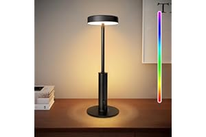 Smanu LED Rechargeable Table Lamp,Battery Operated Lamps,3 Colors & 7 RGB Stepless Dimmable Cordless Bedside Lamp Night Light Touch Control Ambient Lamp for Bedroom,Living Room,Bar,Camping,Dating