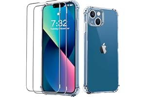 YBPOWERCABLE Für iPhone 13 Hülle und Panzerfolie,iPhone13 Handyhülle Transparent mit Schutzfolie,2Stück Displayschutzfolie,Kristall Silikon TPU,Fallschutz Dünn Handy Schutzhülle Case Cover -6,1 Pollici 2021
