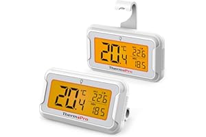 ThermoPro TP110-2 Lot de 2 Thermomètres pour Réfrigérateur/Congélateur/Cave - Grand Écran LCD Rétroéclairé Étanche IPX6, Changement Pile Facile (Haute Précision, Cuisine)