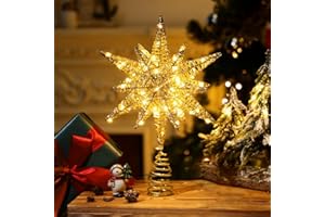 Kssiaz Weihnachtsbaum Spitze Stern, 3D Sechseckig LED Lampe Weihnachtsstern Baumspitze mit Timer & 8 Lichtmodi, USB-betrieben Beleuchtung Weihnachtsbaum, Gold
