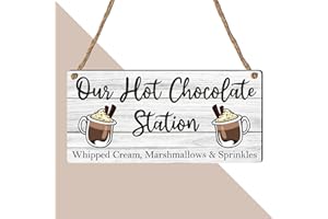 PIXIE'S GIFTS Hot Chocolate Station Plaque - Family Kitchen Wall Decor - Autumn & Winter Home Accessory - Whipped Cream, Marshmallows & Sprinkles Theme - New Home or Housewarming Gift (MDF WOOD)
