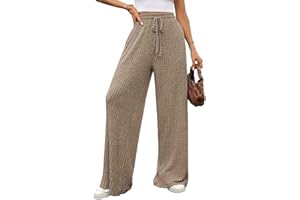 GUCURIN Pantalones Mujer Otoño e Invierno Cómodos Anchos de Felpa Casual Cintura Alta Elástica Pantalone con Bolsillos Cordón