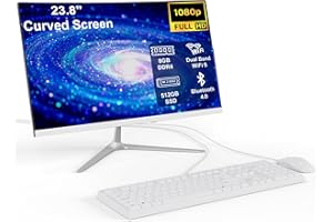 DREAMFYRE Ordinateur Tout-en-un avec Écran incurvé 23.8" Processeur Celeron N100(Up to 3.4Ghz) 8Go de RAM 512Go SSD Ordinateur de Bureau Tout-en-Un Dual-Band WiFi Bluetooth 4.0 Complet avec Souris et Clavier