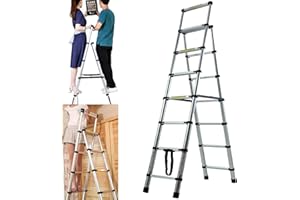 XINNG Home Ladder 7 Step Ladder Aluminium Heavy Duty Telescopic Stepladder Indoor Folding Stepladder Max 150kg Capacity