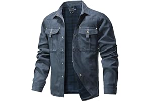 Zaitun Men's Flannel Lined Shacket Jacket Plaid Brushed Lining Cowboy Western Twill Outdoor Shirt Jacket