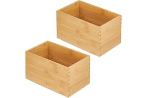 mDesign Organizer da cucina – Porta bustine da te impilabile in legno di bambù – Portaoggetti per la credenza della cucina, i cassetti e la dispensa – Set da 2 - naturale