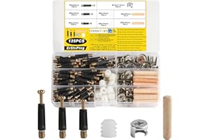 ERSHIPING 125 Pcs 3 in 1 Excentrique Connecteur Meubles, Comprenant Boulons Raccords de Came Connecteur de Meuble, Goujons à Visser Chevilles en Bois,écrous Boulon Connexion de Panneaux pour Placard Armoires