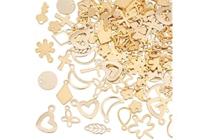 UNICRAFTALE Environ 120pcs 20 Styles Ensemble de Breloques Acier Inoxydable Croix d'Or Trèfle Coeur Pendentif Lune Étoile Fleur Breloques Petits Pendentifs Métal Fabrication de Bijoux