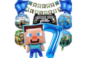 DIYOOISX Miner Gamer Geburtstagsdeko 7 jahre Junge Geburtstag Deko Junge Miner Gamer Luftballon Geburtstag 7 Junge Deko Geburtstag Set 7 Geburtstagsdeko Junge 7 Jahre Party Deko Tortendeko Kuchen Deko