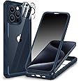 CENHUFO iPhone 15 Pro Max Case, with Built-in Anti Peep Glass Privacy Screen Protector and Camera Lens Protective Full Body Shockproof Cover Spy Privacy Phone Case for iPhone 15 Pro Max - Blue