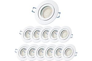SWEET LED sweet-led kompletny zestaw 12 szt. okrągłe aluminiowe reflektory sufitowe GU10 IP44 do wilgotnych pomieszczeń, oprawy ledowe, oczka wpuszczane 280 lumenów 3W 230 V, LED lampy do kuchni, łazienki i tarasu, w zestawie gniazda przyłączeniowe, zamknięcie na zatrzask, ochrona przed pryskającą wodą, reflektory spot do zabudowy sufitowej na zewnątrz i wewnątrz budynku (białe - ciepła biel)