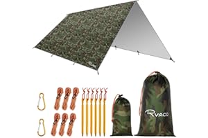 RYACO Toldo de Refugio Impermeable 3M*3M, Hamaca Tienda de campaña, portátil, Ligera, Impermeable, Refugio para Camping, Senderismo, Mochila (Camuflaje, 3m x 4m)