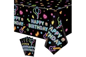 Dvaorc 4 Pack Glow Party Tablecloths Neon Birthday Party Table Cloth 51 x 86 Inch Neon Glow Table Cover Glow in The Dark Birthday Party Table Cloth Black Light Table Cloths Glow Party Supply