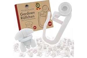 ‎WEIDEBACH WEIDEBACH® praktische Gardinenhaken 130 Stück, einfach montierbare Gardinenröllchen, kein Verrutschen der 8 Feststeller, Gardinengleiter für alle Standardschienen, stabile Vorhang Haken