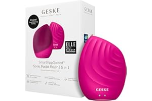 GESKE | Cepillo facial SmartAppGuided™ 5 en 1 | Cepillo de limpieza facial eléctrico | Cepillo de silicona suave | Limpieza facial profesional | Dispositivo de limpieza facial | masajeador facial
