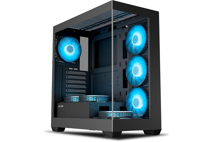 Amazon listing image: Ant Esports Crystal X7 ATX Computer Case/Gaming Cabinet with Type-C - Black