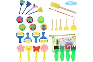 PHOGARY 29pcs Schwamm Pinsel Set Kinder,Kinder Malwerkzeuge Set für Früherziehung DIY-Lernen, einschließlich Schaum Pinsel, DIY Muster Pinsel Set