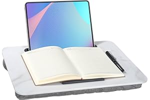 Baoee Lap Desk White Marble, Portable Laptop Desk Fits Up to 16" Laptops, with Tablet Slot, Built-in Cushion, Great for Home & Office