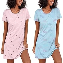 Ekouaer Nachthemd voor dames, tweedelig slaapshirt, korte mouwen
