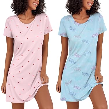 Women's Oversized Short Sleeve Sleep Shirt Nightgown - Cotton Blend Cat Print, Comfortable Nightshirt Dress 8 thumbnail image