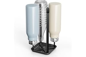 Josmimic Flaschenhalter für SodaStream – 4er Abtropfhalter aus Metall mit Abtropfwanne, Abtropfständer für SodaStream Crystal & Emil Flaschen, Schwarz
