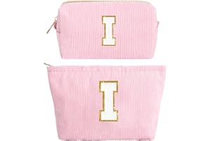 HAMATATA 2PCS Neceser Maquillaje Mujer, Rosa Bolsa de Cosméticos de Viaje, Bolsa de Aseo con Letras, Neceser de Maquillaje de Pana, Regalo Cumpleaños Navidad para Mamá Mujeres Novias Mejores Amigas, I