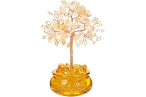 JOVIVI Albero dei Soldi in Pietre e Cristalli - Decorazione Interni Feng Shui 7 Chakra Portafortuna per Inaugurazione Negozio Casa Ufficio (Citrino)