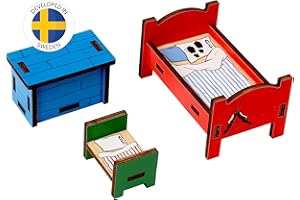 Pippi Puppenhaus Schlafzimmer Möbel – Offizielles Pippi Langstrumpf Zubehör-Set mit Betten & Schatzkiste – Passend für Villa Kunterbunt, Schwedisches Design, ab 3 Jahren