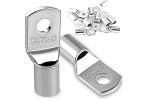 DAWENUR 10Pcs Copper Wire Lugs 70mm2 M8 Bolt Hole,Battery Cable Ends Eyelets Crimp Tubular Ring Terminals Connectors