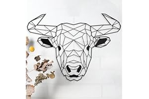 KELULY Decorazione in metallo Scultura da parete galleggiante con ombre in acciaio (43 x 31 cm., Toro)