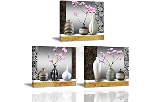 Piy Painting Tableaux Muraux sur Toile Peinture Murale d'art L'image de Orchidées élégantes dans un Beau Vase Artistique Moderne Prêt à Accrocher Déco d'art Murale Pour Cadeau Anniversaire 3X 30x30cm