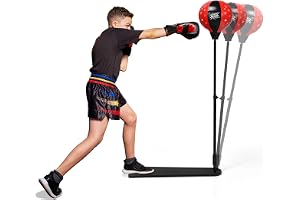 GOPLUS Punchingboll, boxningssäckset, med boxningshandskar och handpump, med robust stativ och halkfri pedal, justerbar höjd från 85 till 130 cm, för barn och ungdomar från 8 år